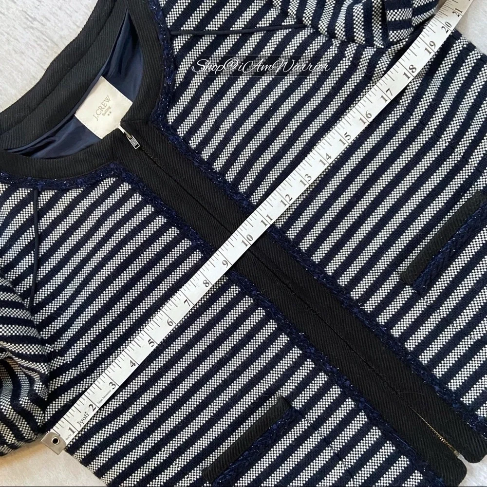 J.Crew navy striped braided trim tweed zip jacket *shop@iamwarrior